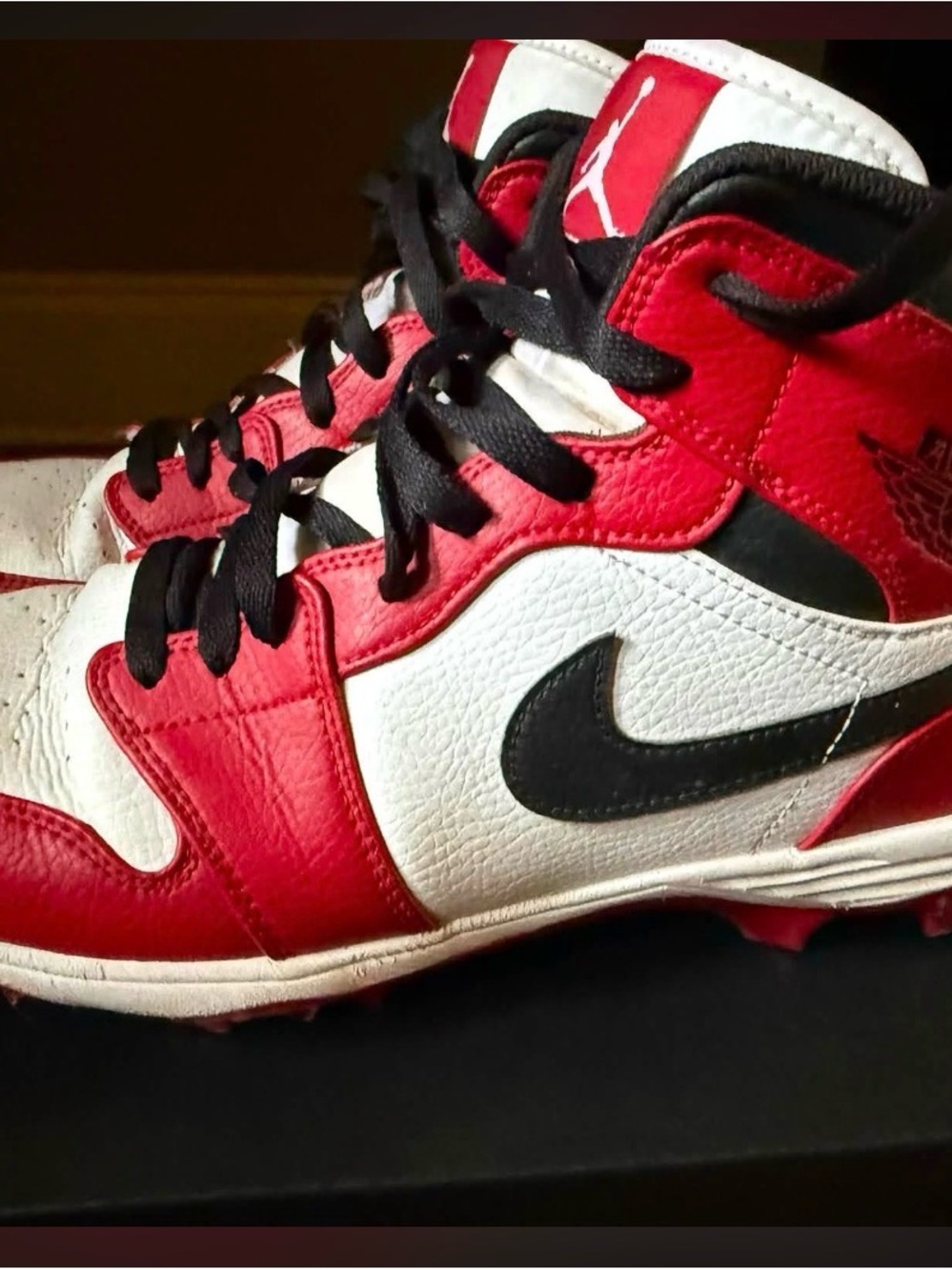 Nike Kids Red/White High-Top Sneakers with Black Swoosh